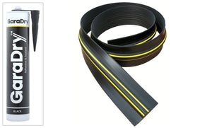 Coiled ¾" Garage Door Bottom Seal with an image of GaraDry adhesive