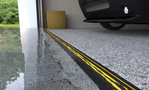 CGI render of a 1 ¼" garage door threshold seal stopping rain