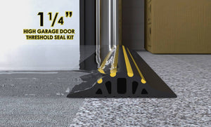 CGI render which displays the 1 ¼" Garage Door Trade Coil Seal fitted on the garage floor repelling water