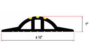Diagram showing the measurements of a 1" garage door trade coil seal