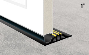 Drawing showing a 1" High Garage Door Weather Seal slotted under a garage door