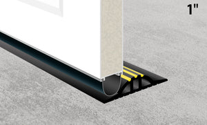 Illustration showing the 1" garage door trade coil seal slotting under a garage door