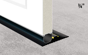 Illustration showing how the  ¾" Garage Door Seal Trade Coil sits under a garage door