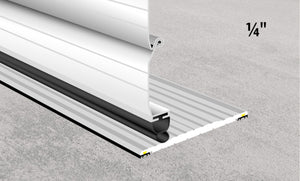 Illustration showing how the Industrial Strength Aluminum Threshold Seal fits under a roller shutter door