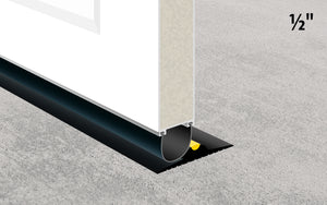 An illustration of the ½" Garage Door Floor Seal fitted underneath a garage door